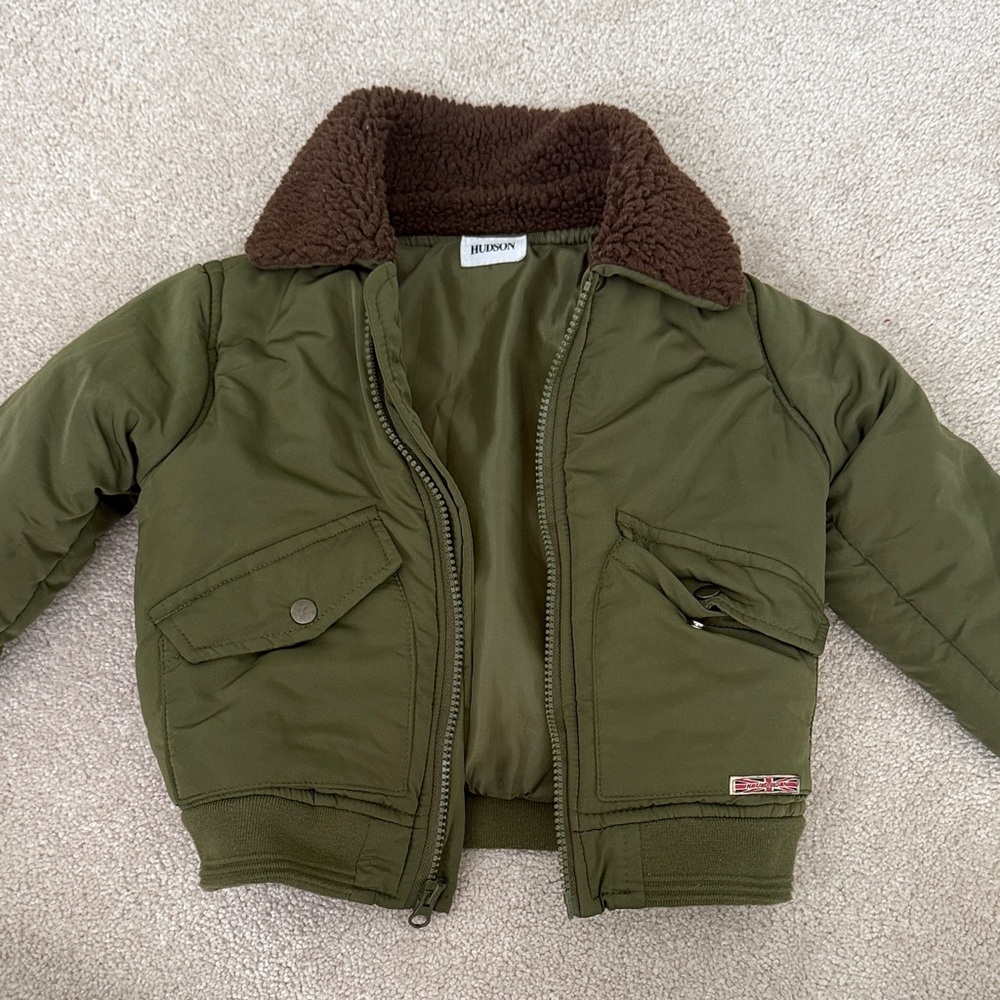 Hudson Jeans Kids Olive Green Bomber Jacket Shearling